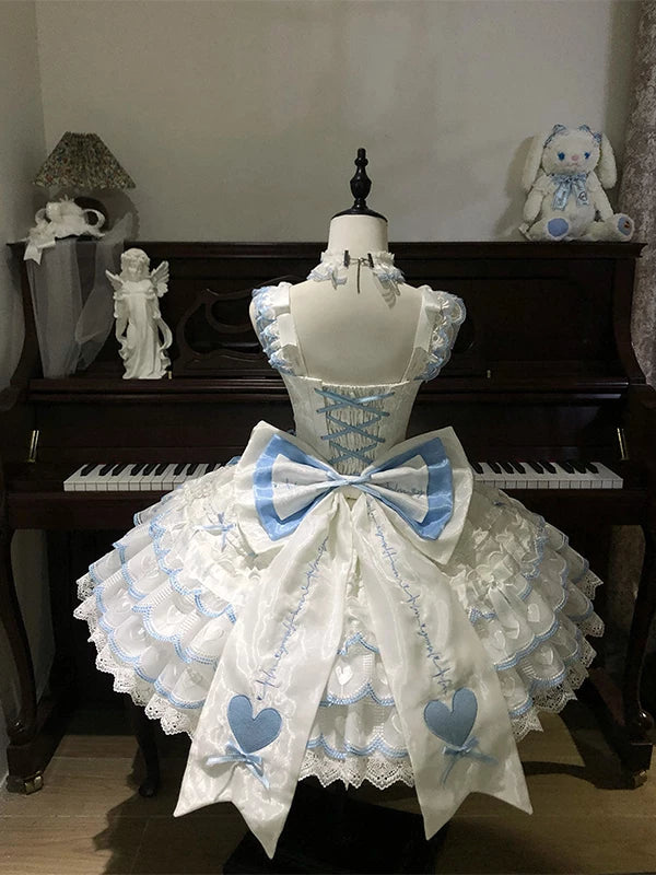 Creamy - Ballet Princess - Blue-and-white JSK dress with a bow and short train