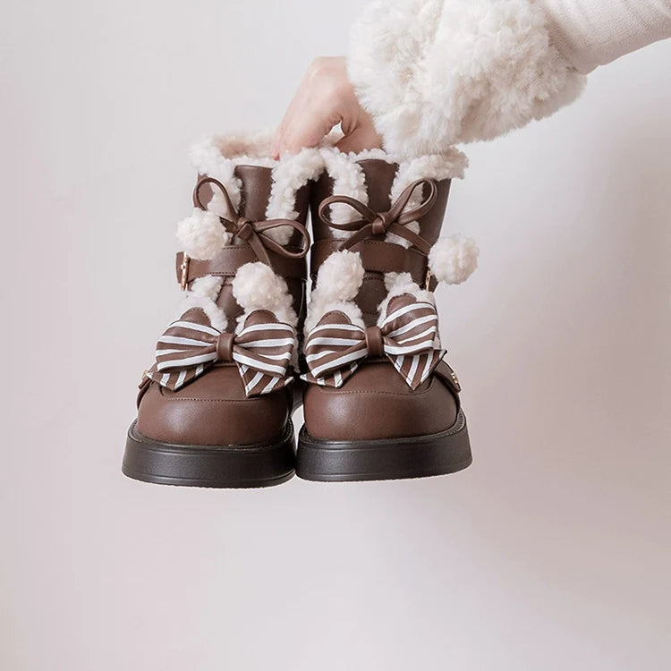 beauty bunny - Milk Bear - Lolita snow boots with striped butterfly bows - product detail 7