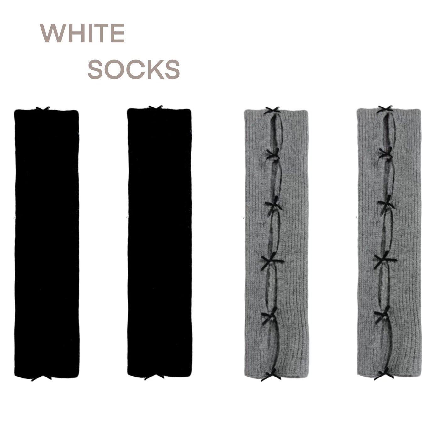 White Socks - Ballet Bow - Ribbed Cutout Leg Warmers with Ribbon Bows