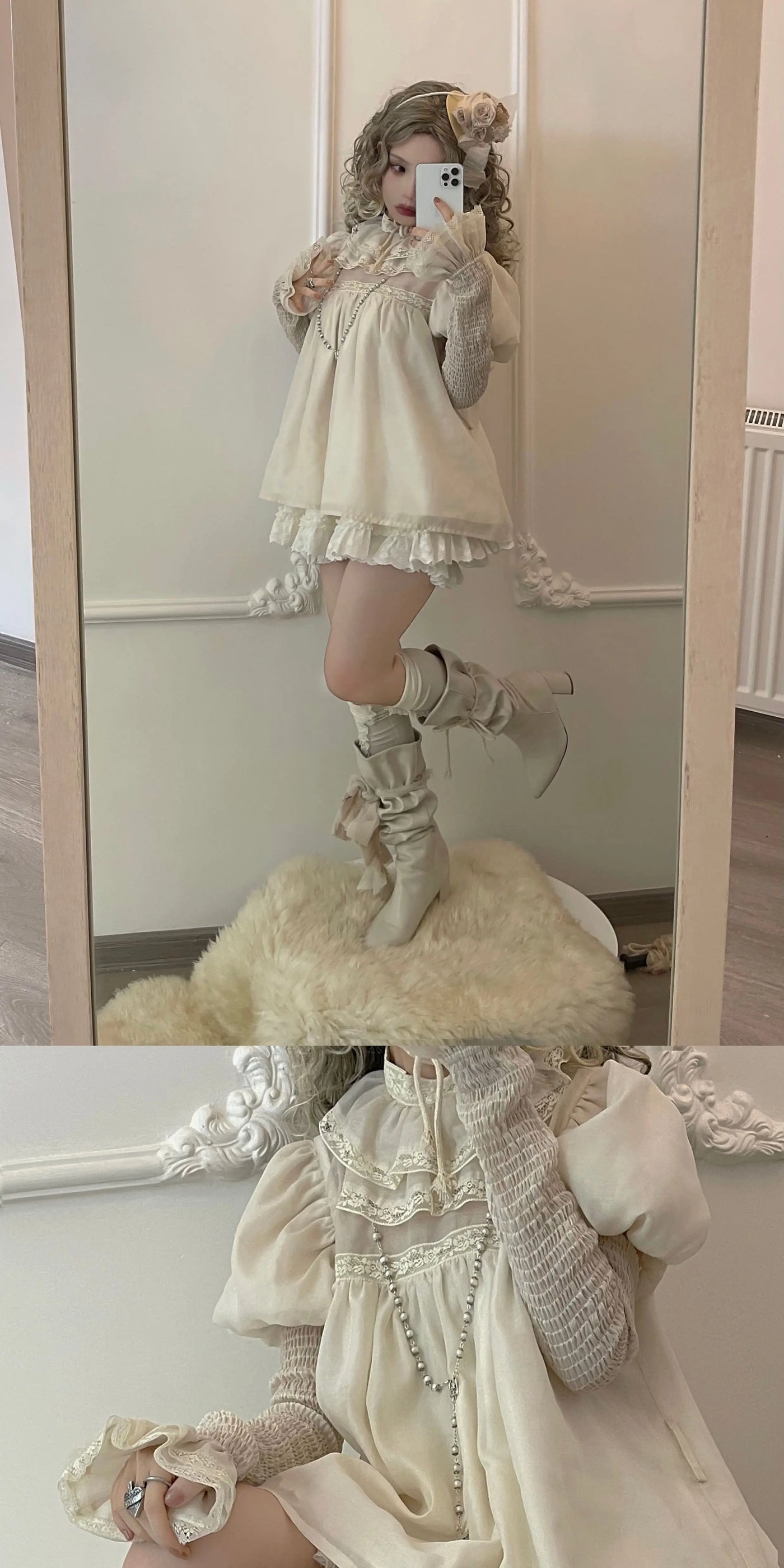 Nololita - Illusion Rose - Silk-Cotton Blouse or Leg-of-Mutton Sleeve Pair with Lace Trim