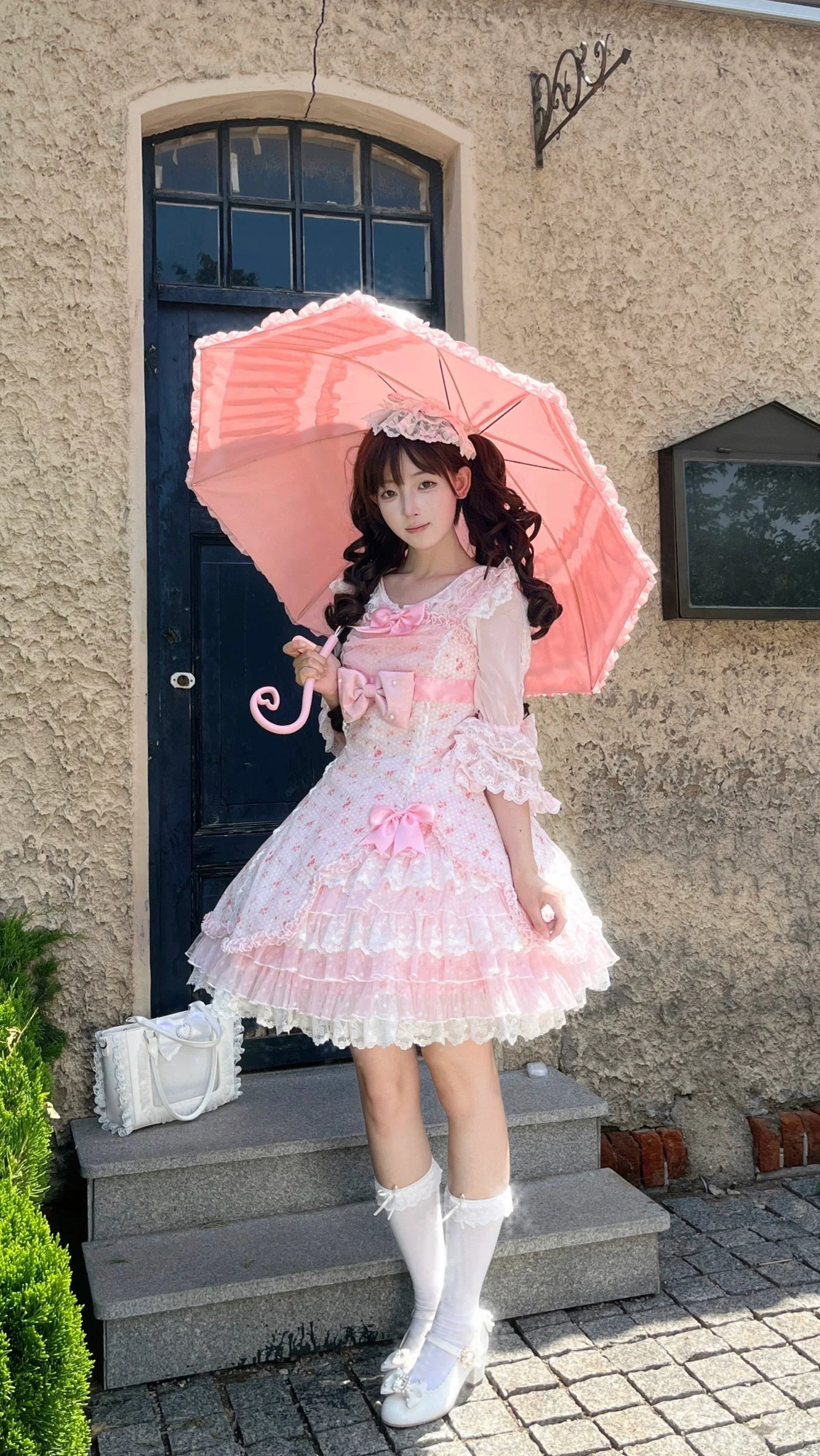 Strawberry Sweetie Bear - Spring Bud - Old School Lolita Floral Print JSK Dress, Layered Skirt