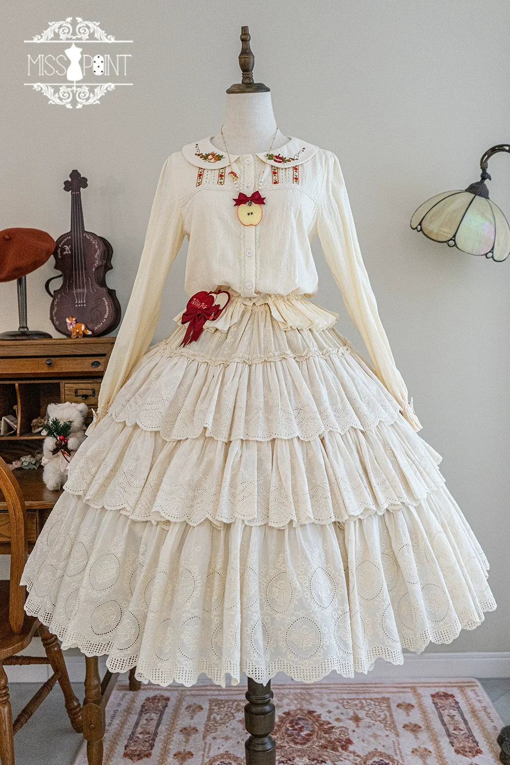 Miss Point - Chubby Fox in the Forest - Customized Lolita Skirt Embroidery Lace Cotton Lolita Skirt