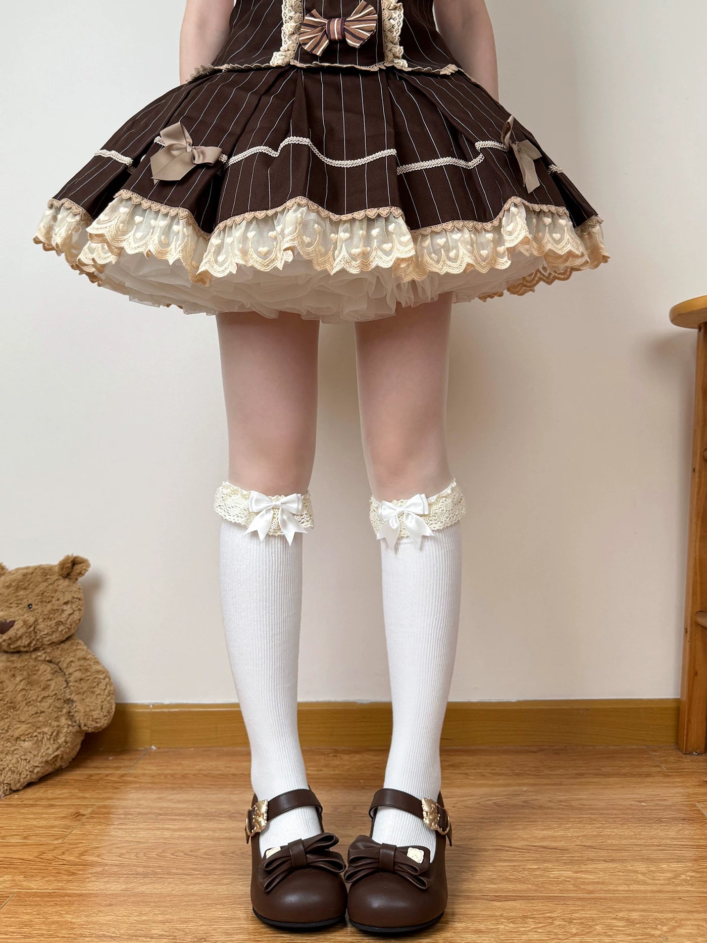 Chubby Bear Tales - Caramel Cocoa - Calf and Mid-Calf Socks with Lace Cuffs