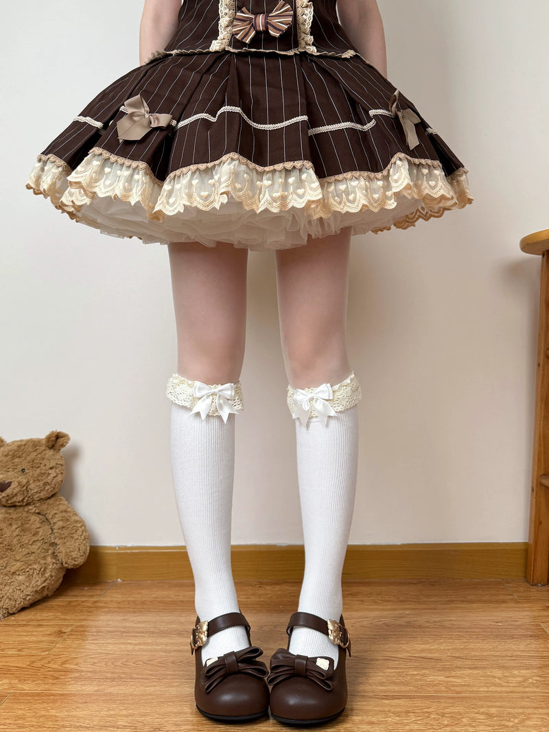 Chubby Bear Tales - Caramel Cocoa - Calf and Mid-Calf Socks with Lace Cuffs