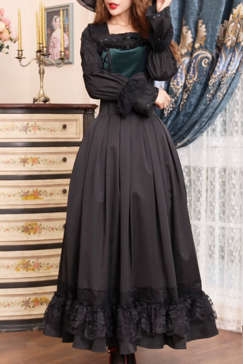 LACE GARDEN - Victorian Court - Black Full Skirt with a Corset Waistband