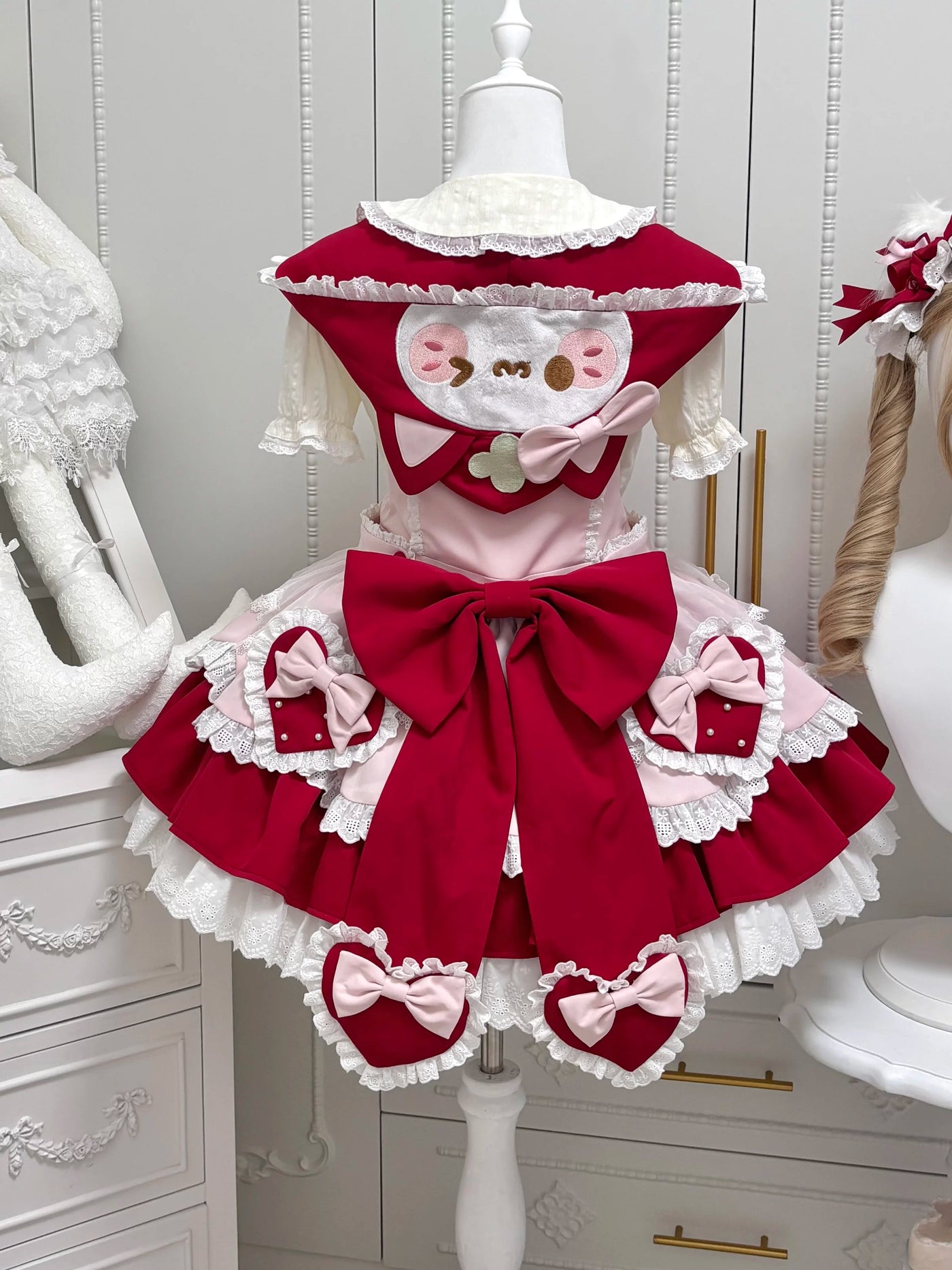 Jelly Girl - Strawberry Bunny & Strawberry Cat - JSK dress with layered ruffles and character motifs