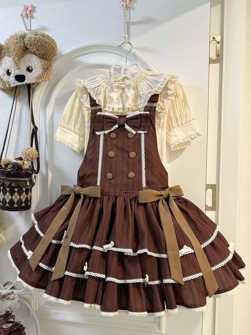 White Tea Story - Mian Mian Bing - Tiered cotton Lolita jumper skirt