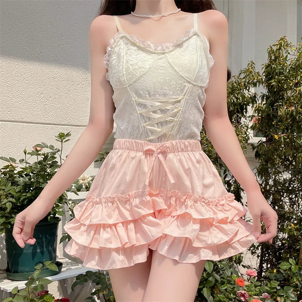 Sugar Girl - Daily Lolita Bloomers Anti-Exposure - Pink Ruffle Safety Shorts Other Surprise