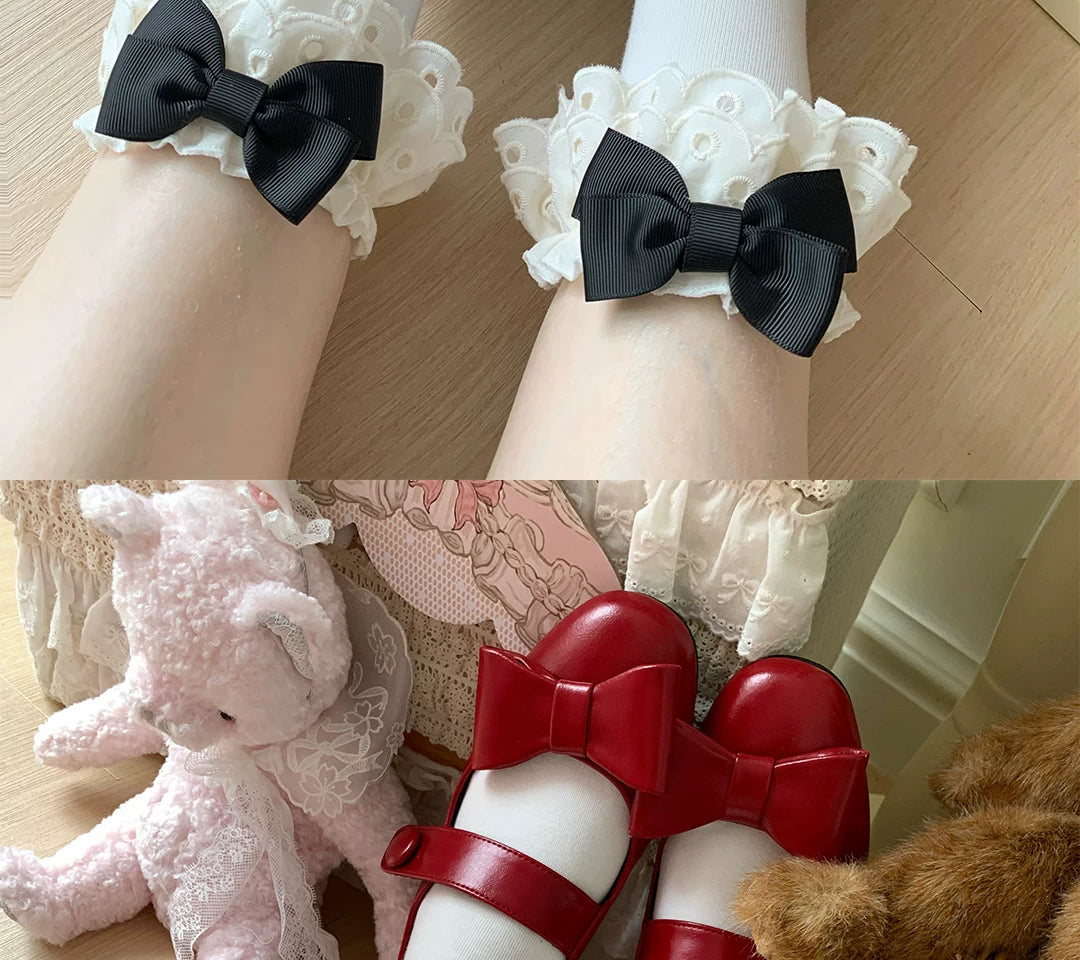 roji roji - Rose Tea Party - Cotton Mid-Calf Socks with Lace and Bows