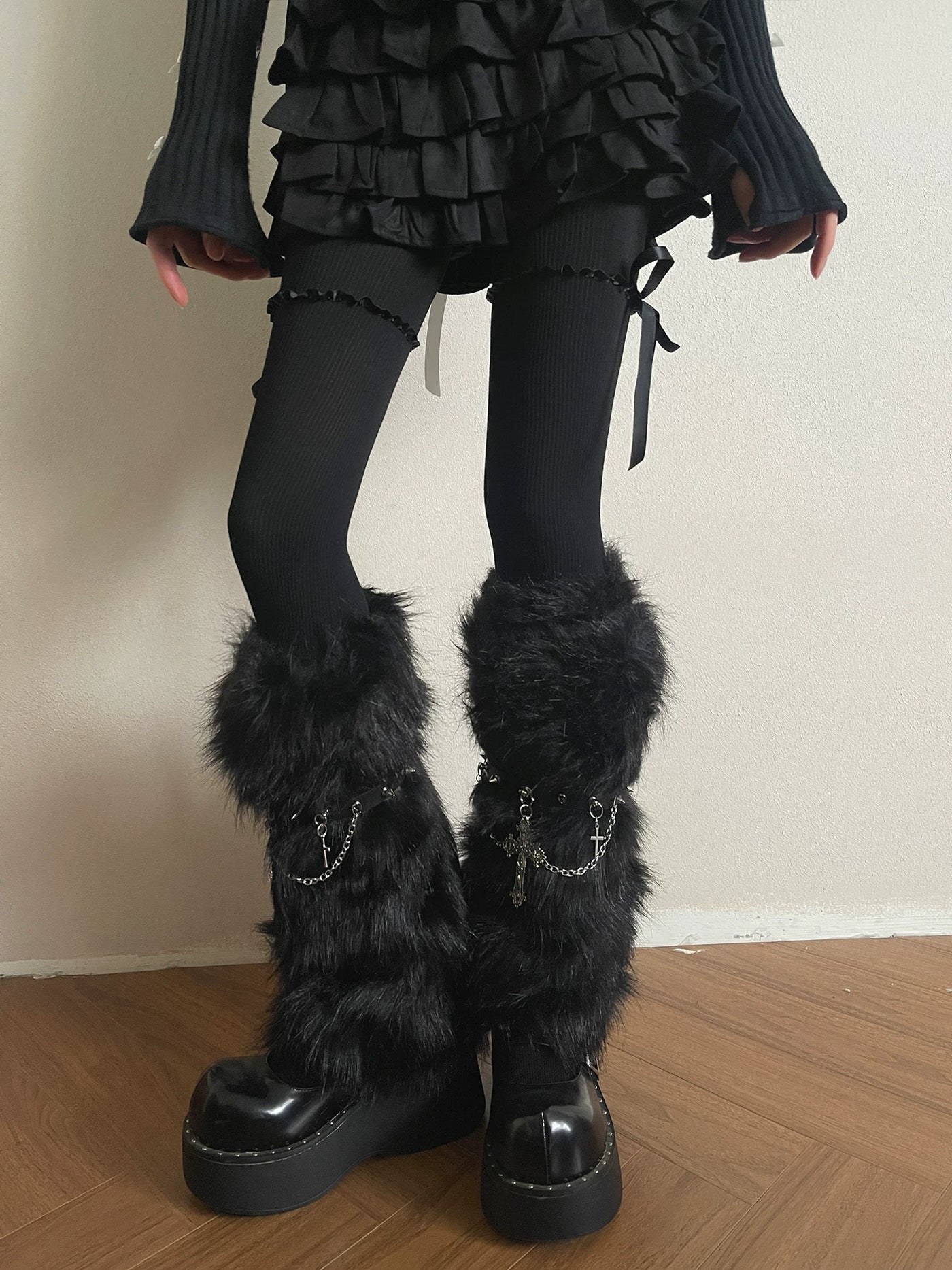 Sock Noble - Gothic Baroque Cross - Long-Haired Sock Covers with Chain Details