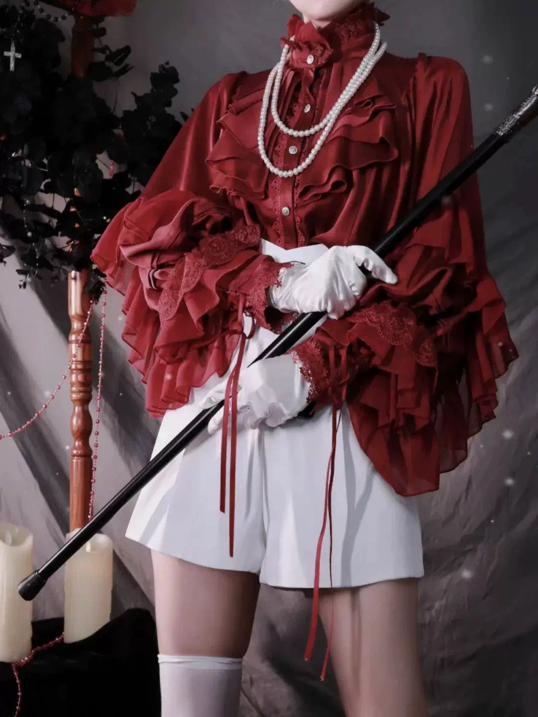 Sweetheart Dream Machine - Dragon Bone Cemetery - Long-Sleeve Blouse with Batwing Sleeves