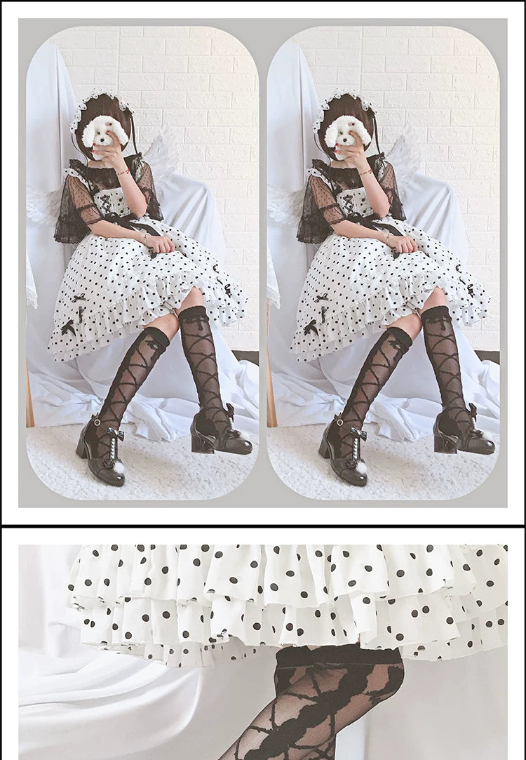 roji roji - Thorns Kiss - White or Black Calf Socks and Pantyhose with Crossed-Thorn Pattern