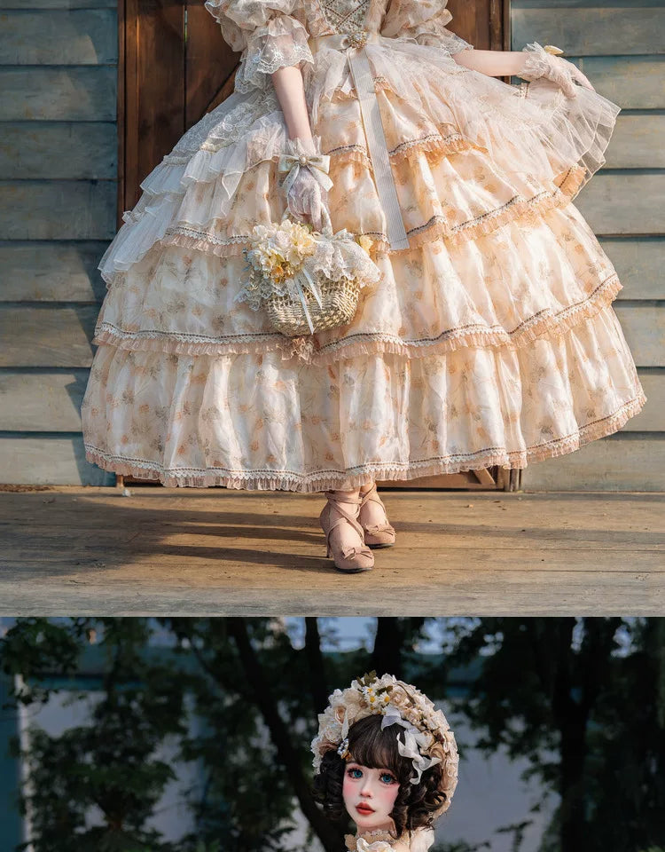 Cat Fairy - Rose Letter - Scattered floral chiffon JSK dress