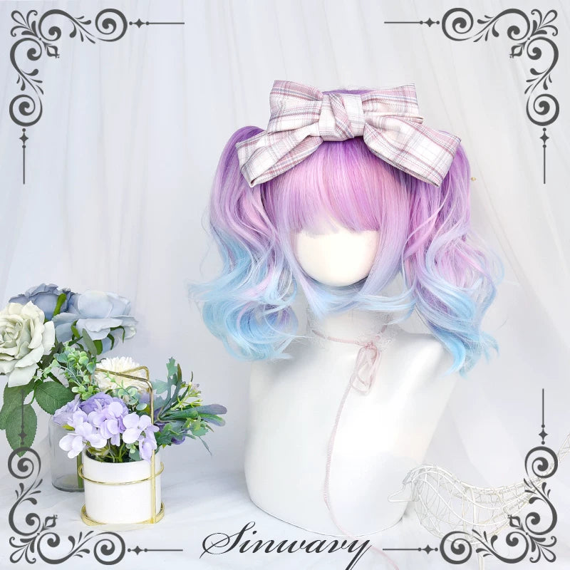 Blue-purple gradient bob hairpiece with twin ponytails - view 3