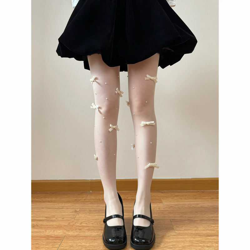 Chubby Bear Tales - Ballet White Collection - One-Size Stockings with Bow and Pattern Variants
