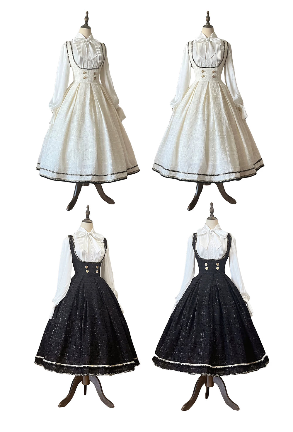 Black and white JSK and jacket styling shown on mannequins and models.