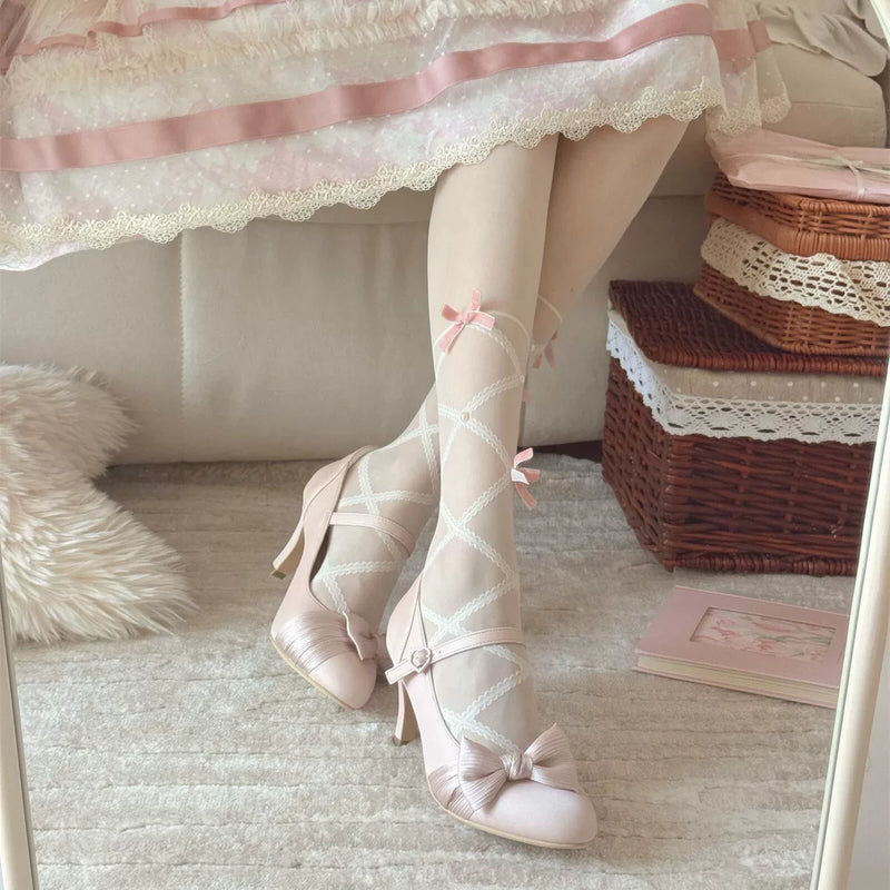 MODO Moon Poem Satin-Look Bow Lolita Heels – design details – view 4