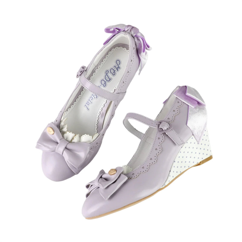 MODO Miss Polka Dot Bow Wedge Lolita Shoes – Purple – view 9