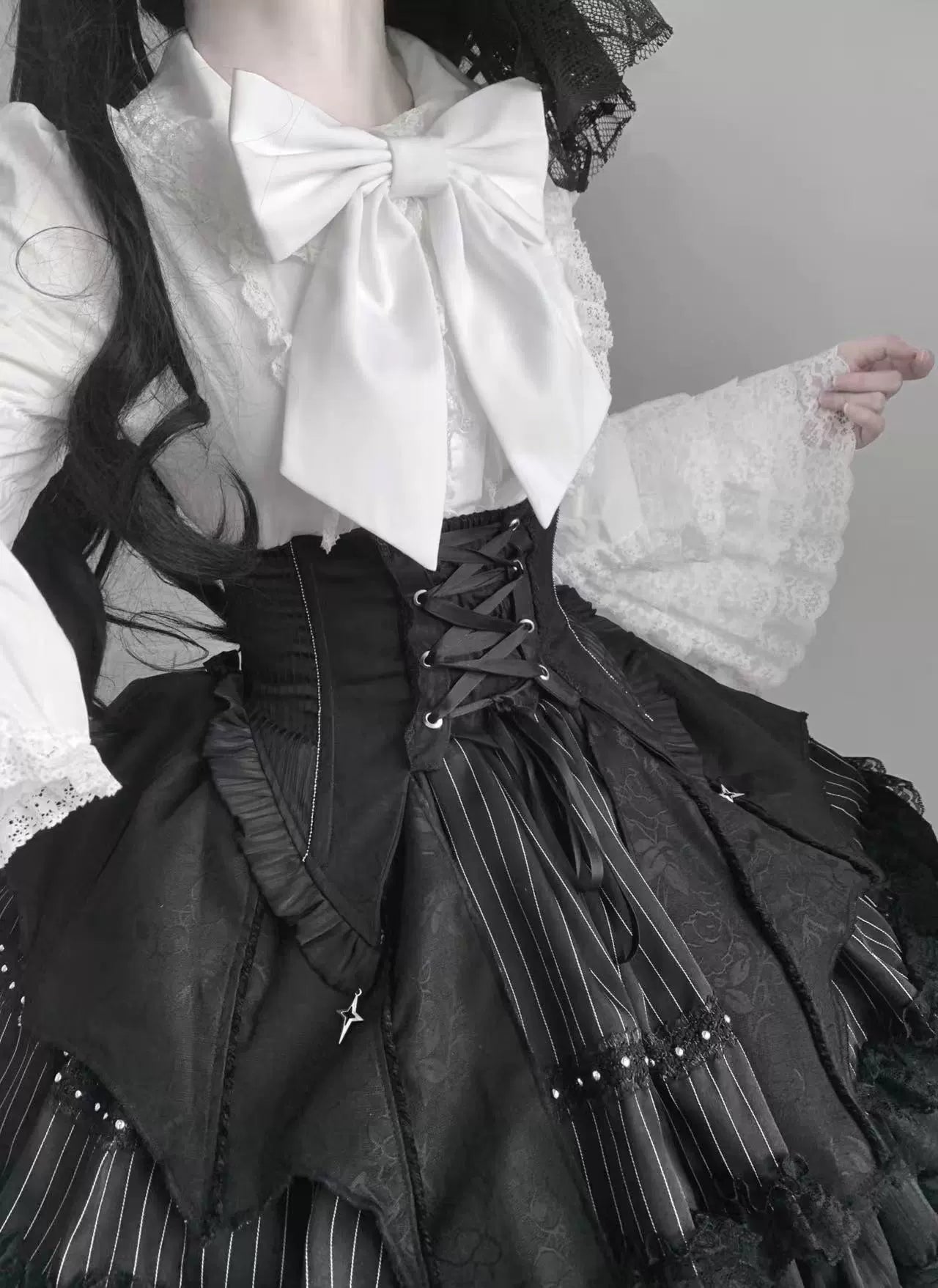 Twilight Song - Trace Bone - Black Gothic Lolita SK & Waist Cincher
