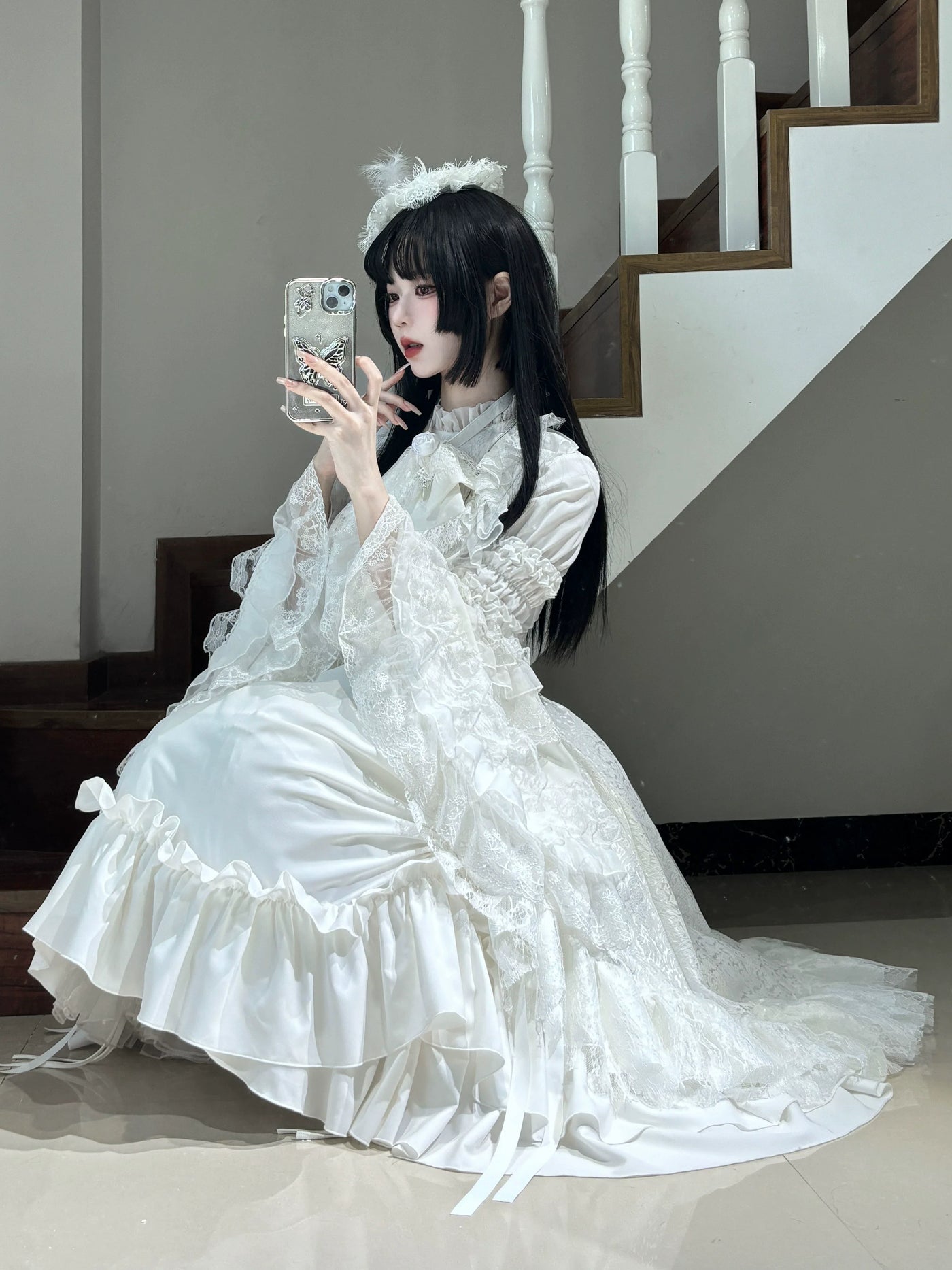 Nightingale Girl - Eternal Taboo - Gothic Lolita Skirt with Princess Sleeve Blouse