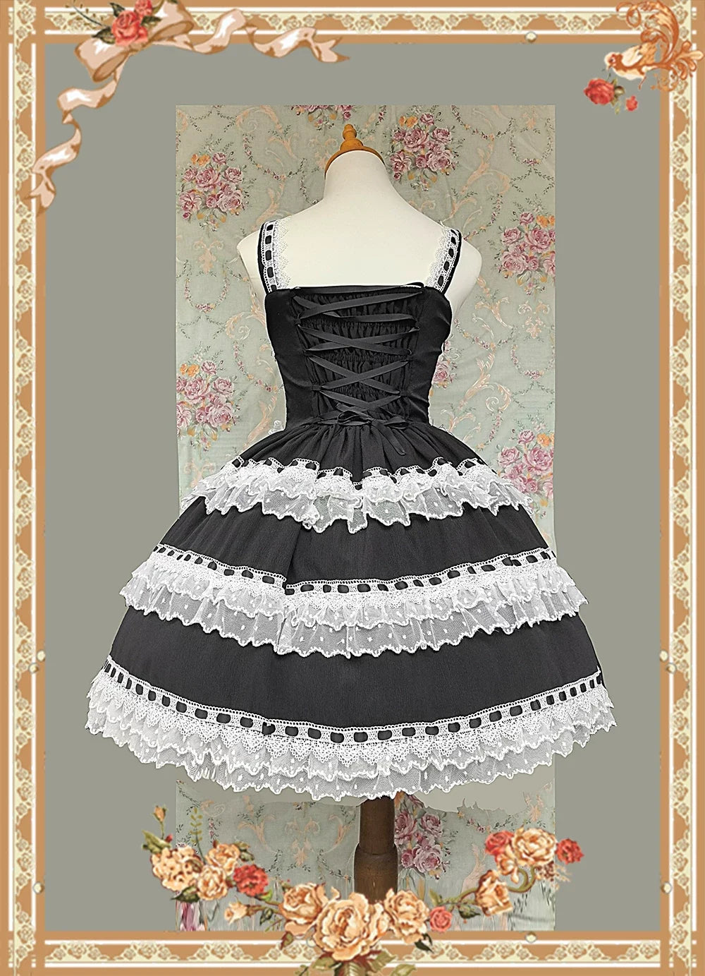 Infanta - Mirror Doll - Old School Lolita Tiered Hem JSK with Polka Dot Lace