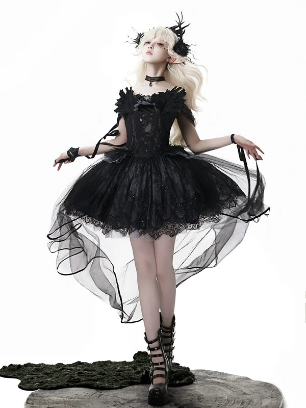 Your Princess - Star Swan Dream - Gothic Lolita Dress Suit with Detachable Train - full outfit styling view