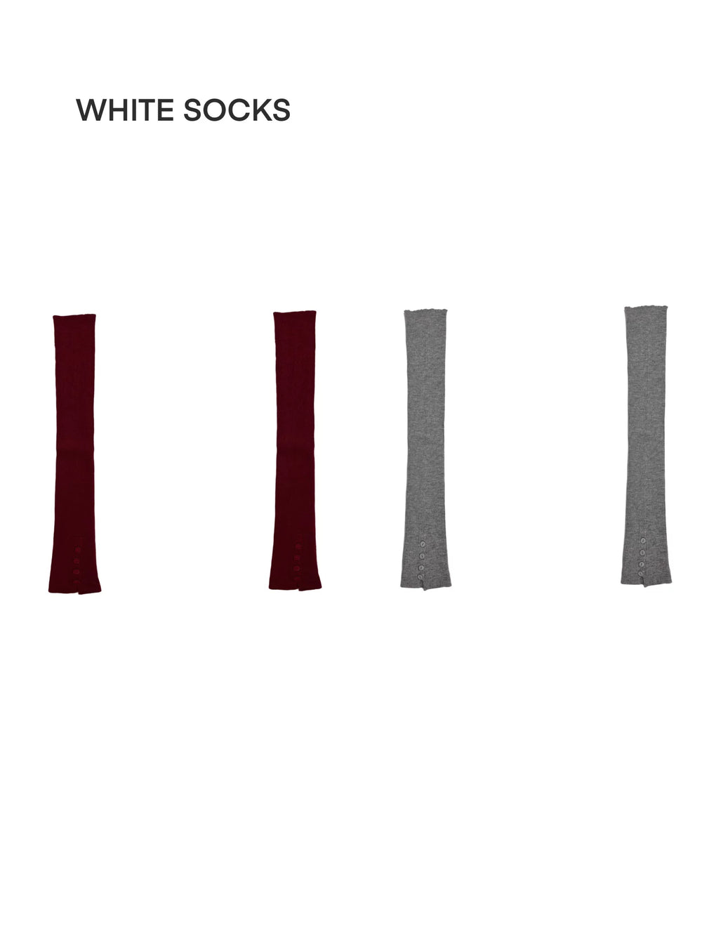 Over-the-knee ribbed knit leg warmers in wine red with small button accents at the ankle, slouchy stacked fit