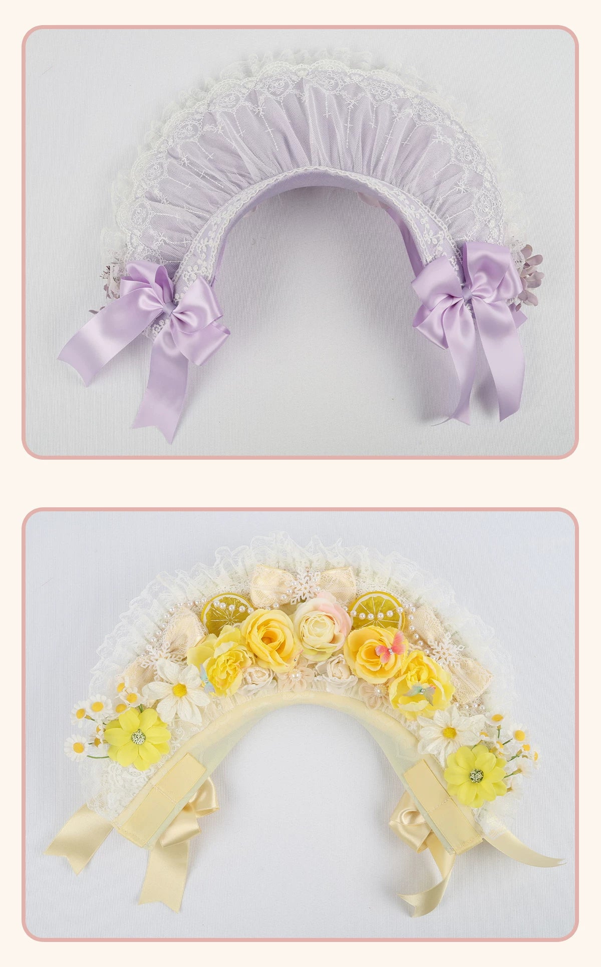 Stardust Rose - Autumn-Winter Dream - Lace-Trimmed Flat Hat with Ribbon Bows