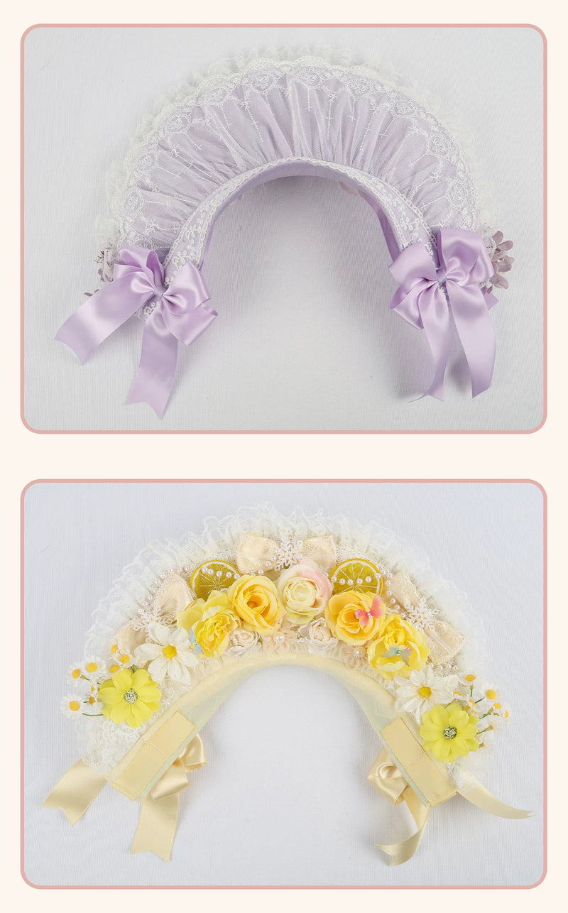 Stardust Rose - Autumn-Winter Dream - Lace-Trimmed Flat Hat with Ribbon Bows