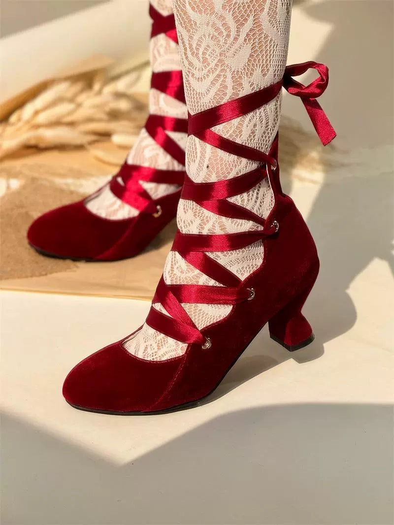 MR.Qiutian - Forbidden Dance - Velvet Lolita Shoes with Adjustable Lace-Up Straps - product detail 2