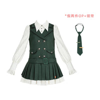 With PUJI - Baker Street Archives - Preppy Lolita OP Dress - Loose fake two-piece Mini OP + tie - In Stock / S
