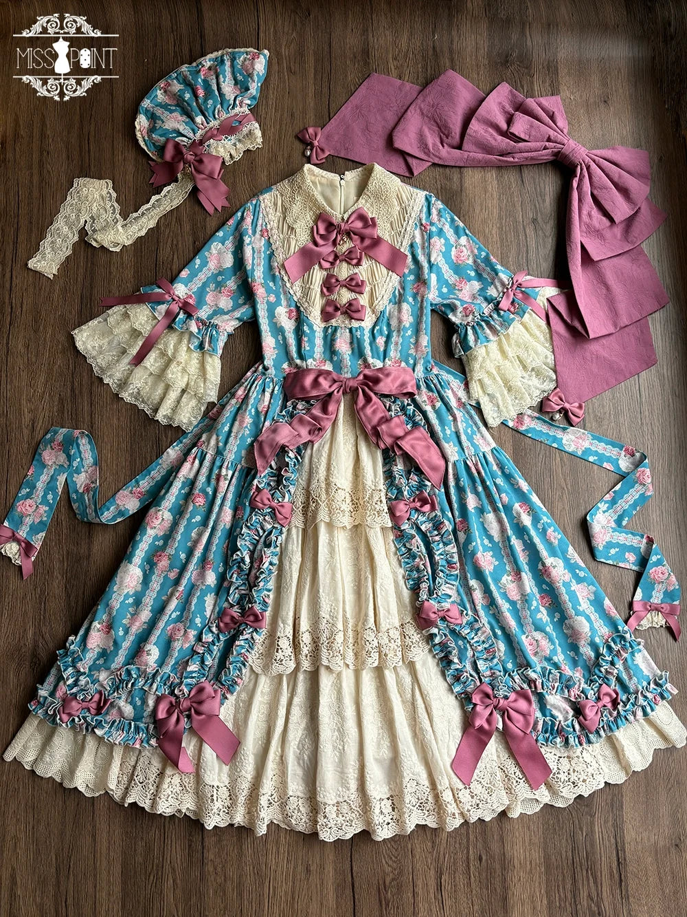 Miss Point~Lilyka Garden~Classic Lolita OP Dress Set Elegant Floral Wall Princess Sleeve (2XL L M S XL XS) 38832:606394