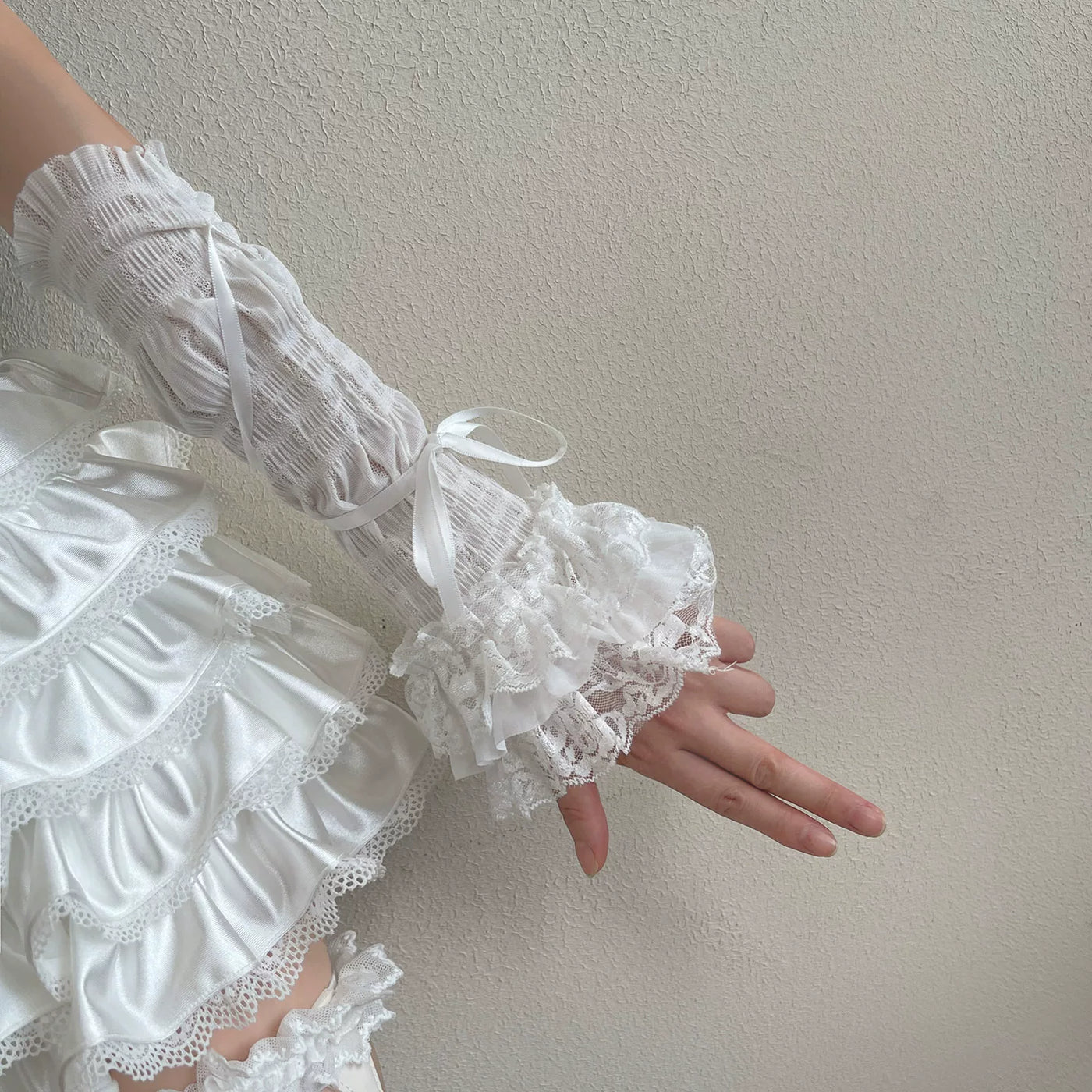 Sock Noble - Y2K Dark Lace - Long Fingerless Gloves with Ribbon Ties