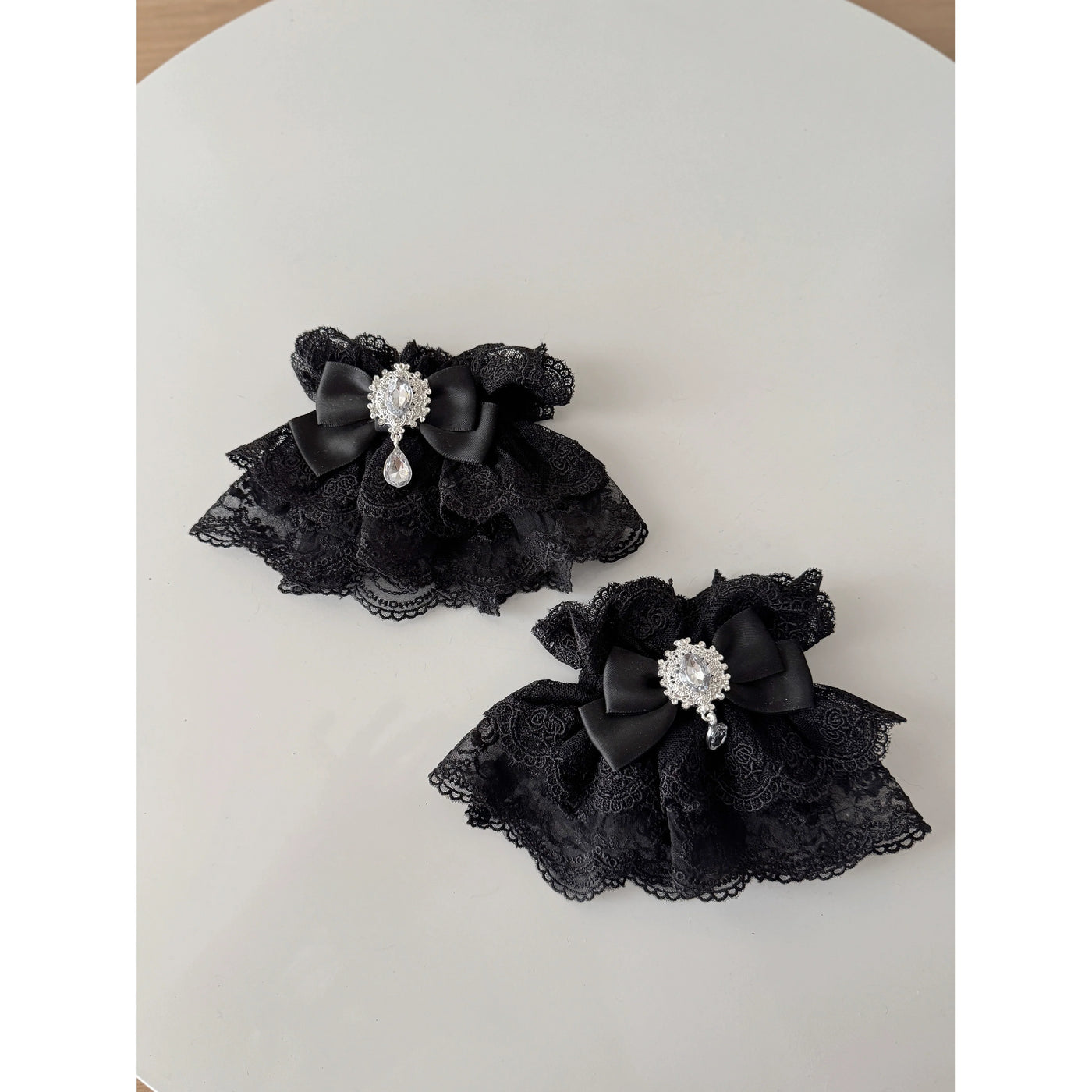 Snow Feather - Sweet Lolita Lace Accessories Black - A Pair of Cuffs Only