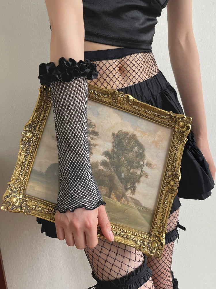 Sock Noble - Classic Houndstooth - Long Arm Warmers with Fishnet Panels