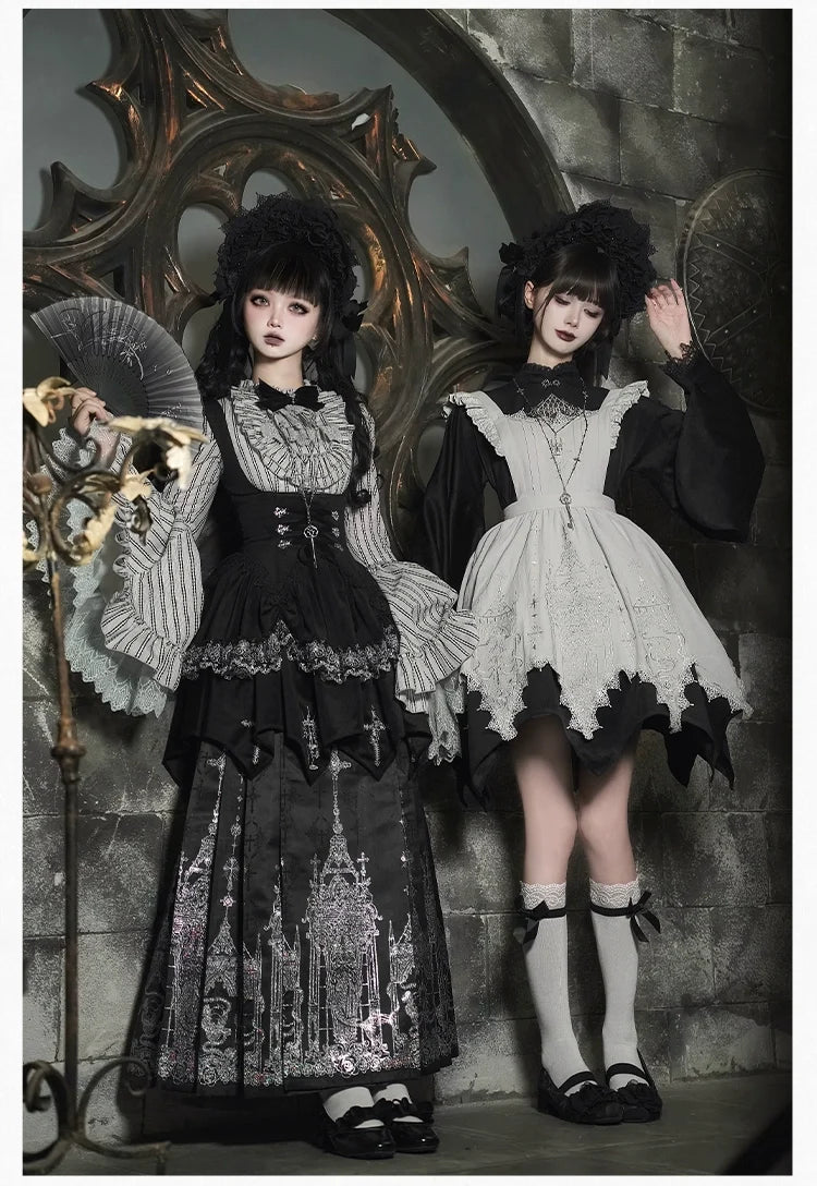 With PUJI - Raven's Night Song - Oriental Aesthetics Gothic Lolita Dress Set