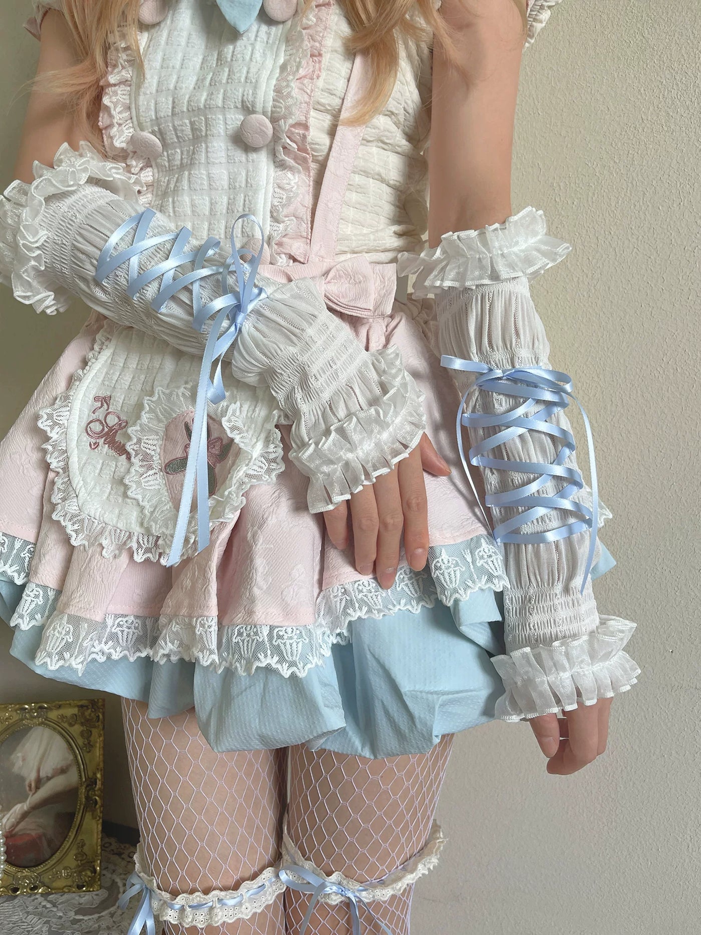 Sock Noble - Ballet Ribbon - Ruffled Hand Sleeves with Coloured Tie Options