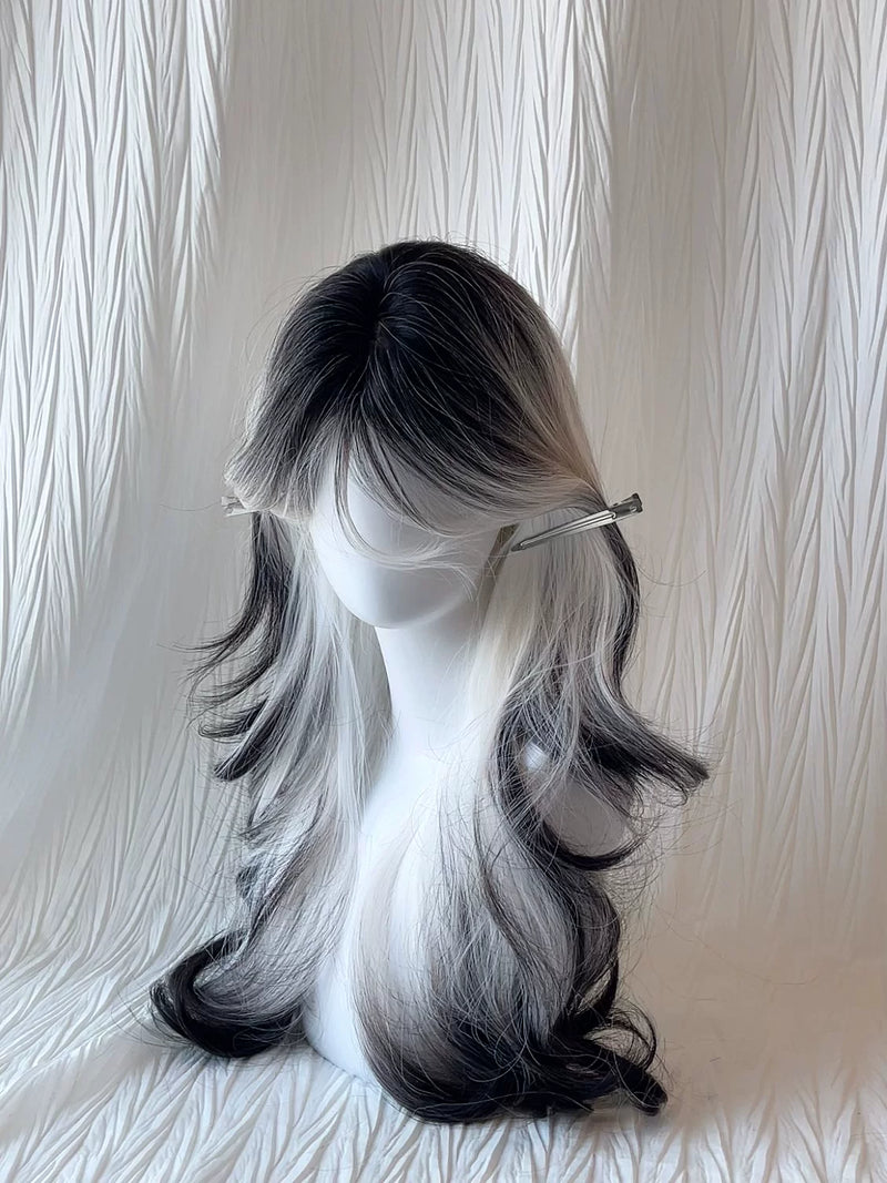 Kunkun Fish Ink Between Clouds black-to-white gradient curly wig - view 2