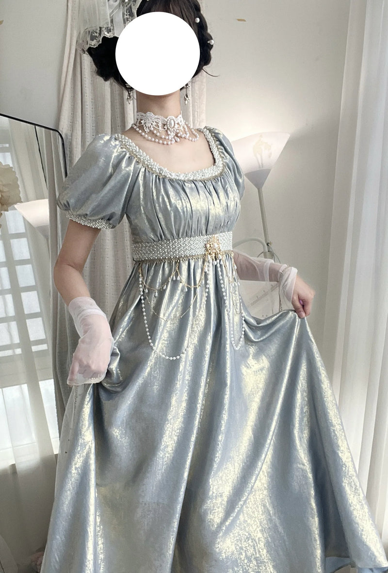 Thousand Wood - Moonlight Amber - Long OP Dress with Empire Waist and Beaded Trim