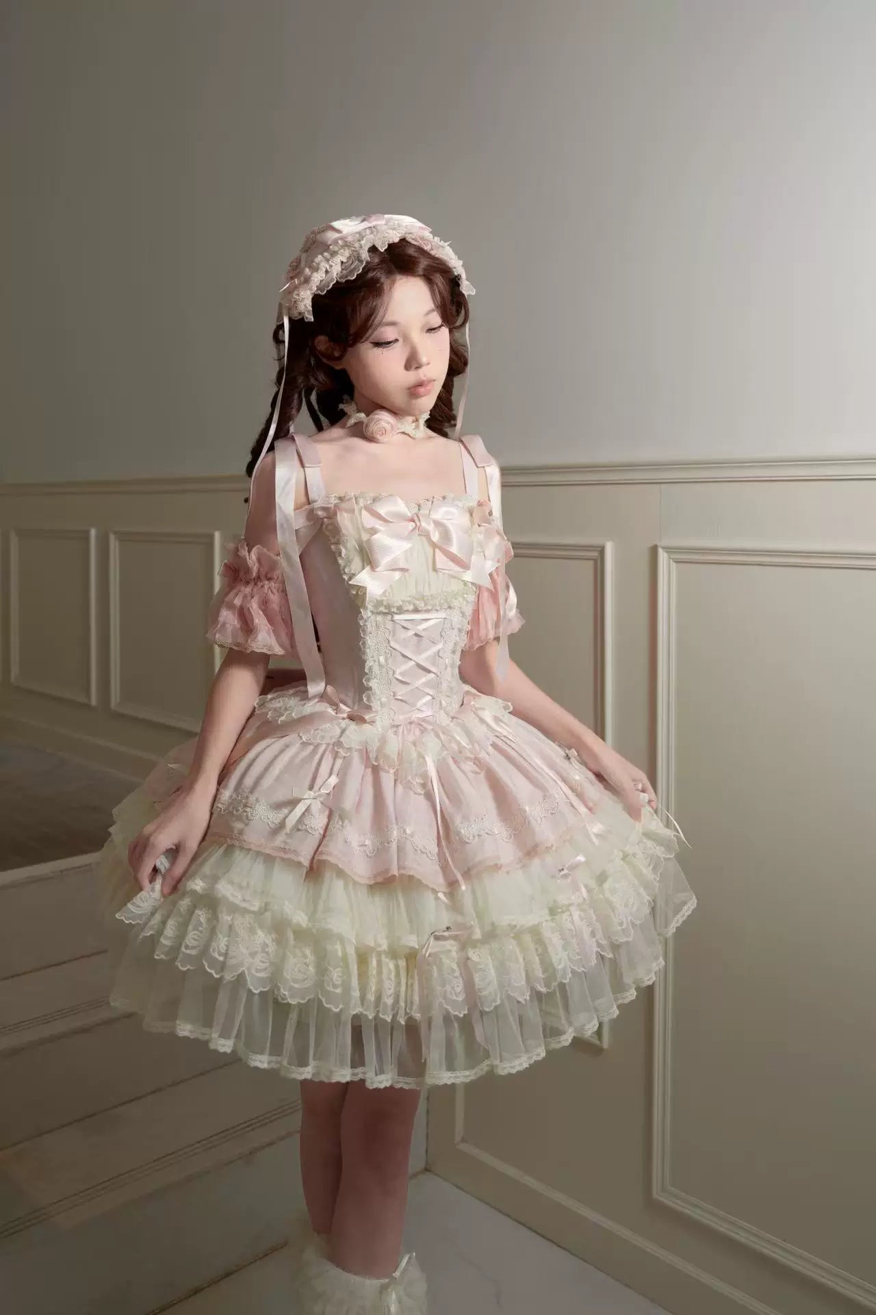 Heart Song - Peach Snow - Sweet Lolita JSK Dress Set - detail view 7
