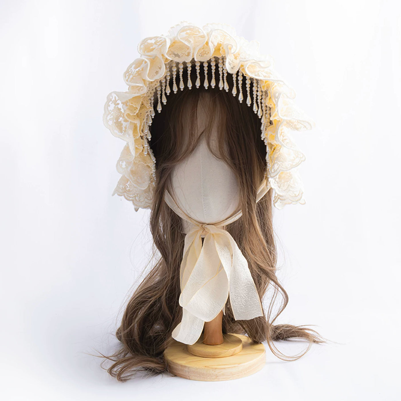 Lightbound Narrative - Manor Rose - Lace-trimmed flat hat or bonnet with floral accents