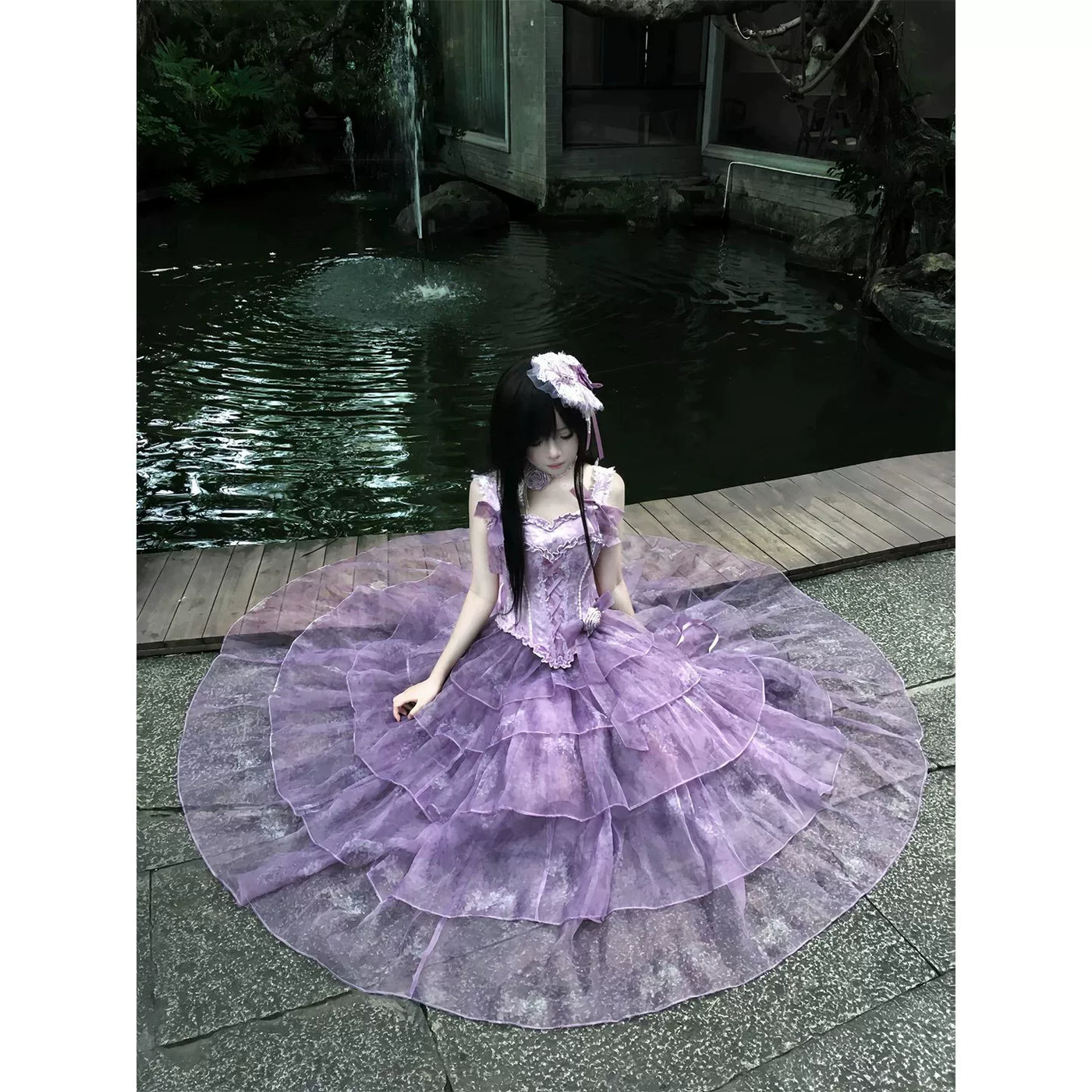 Creamy - Wisteria Bride - Long-Length Lolita Dress with Tiered Ruffles