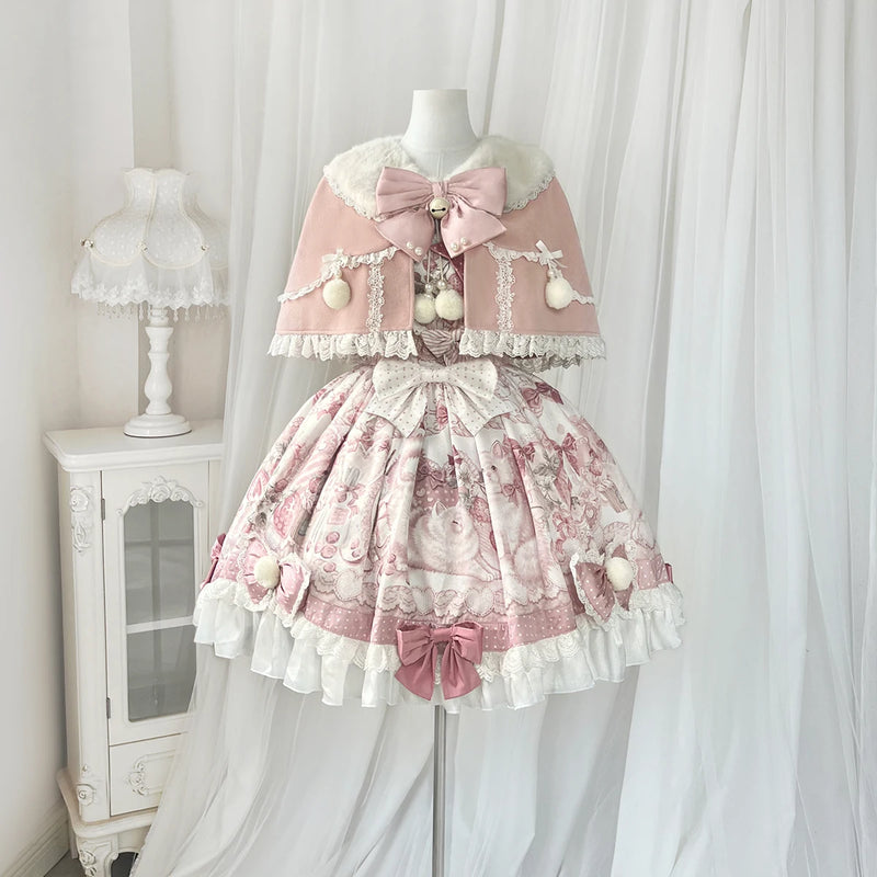 Fan Hua Xin Dessert Kitten Pink Lolita Dress & Cape — Two-Piece Set