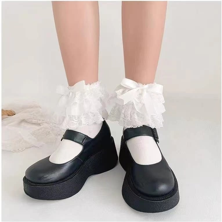 Fantasy Doll - Autumn Winter Lace Bow - Calf and Short Socks with Lace, Ribbons and Bows