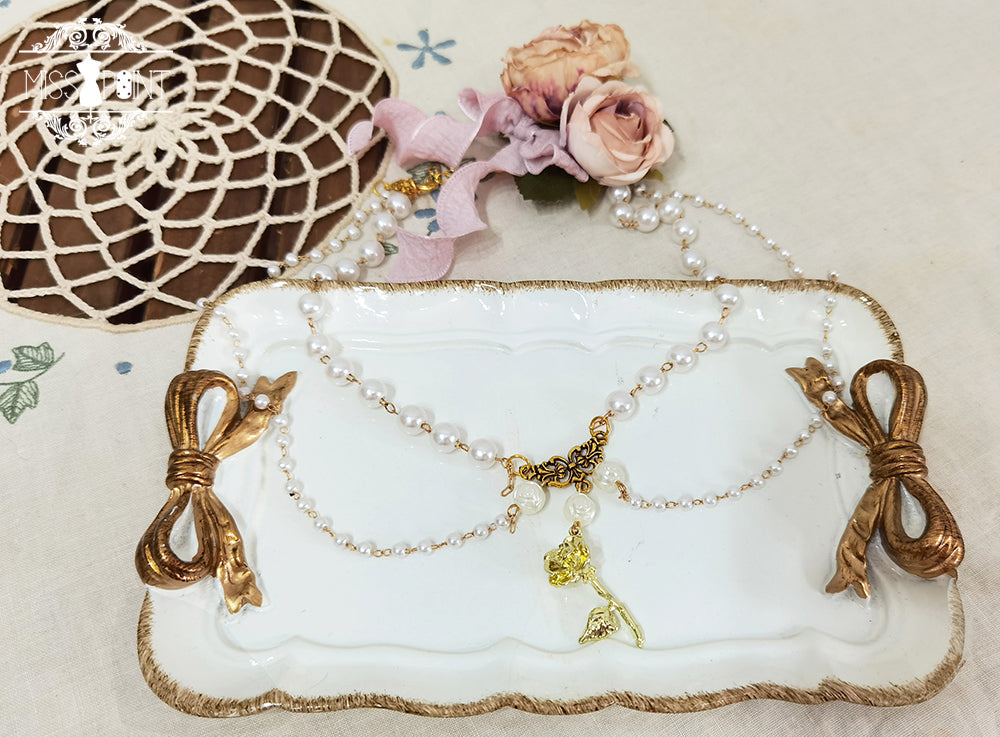 Lilyka Garden - Classic Lolita Headdress and Necklace Brooch Bow Trailing Short Necklace