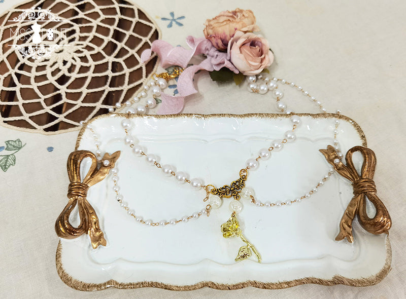 Lilyka Garden - Classic Lolita Headdress and Necklace Brooch Bow Trailing Short Necklace