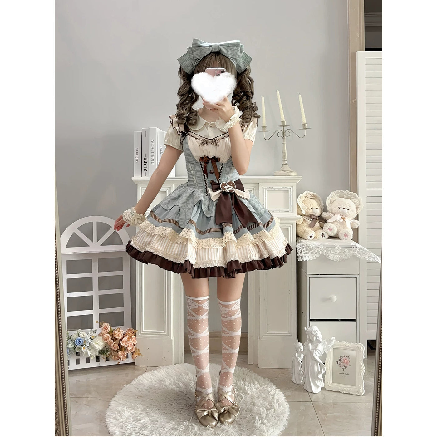 Creamy - Mint Chocolate - Mint and Brown JSK Coordinate Set with Waist Bow