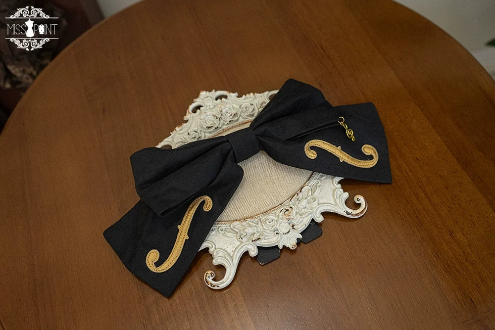 Golden Movement - Lolita Accessory Brooch Bow Tie KC Black Big Clip