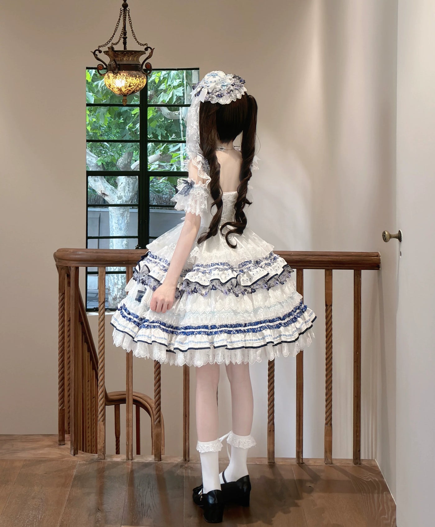 Alice - Snow Country Blue Glaze - OP Dress with Porcelain-Inspired Floral Trim