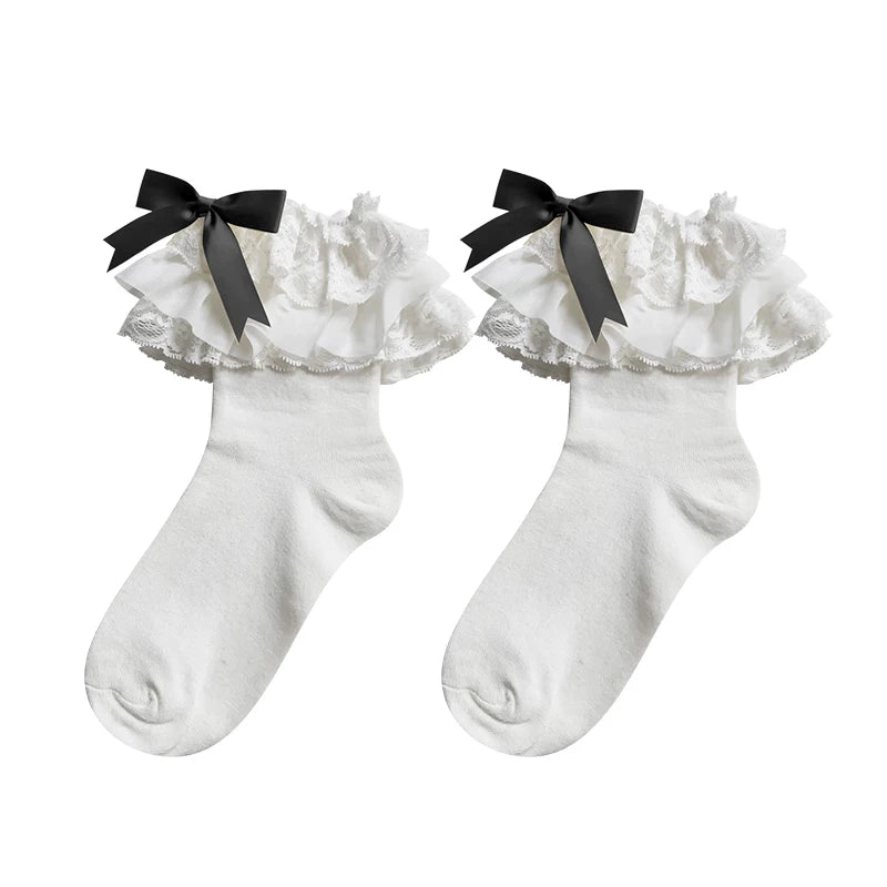 Sock Noble - Flower Banquet Autumn - Layered Lace Bow Socks